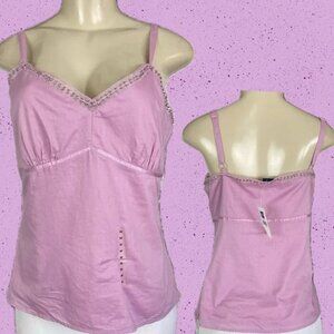 Gap M Pink Mauve Mesh Beaded V-Neckline Lined Cotton Side Zip Sleeveless Top